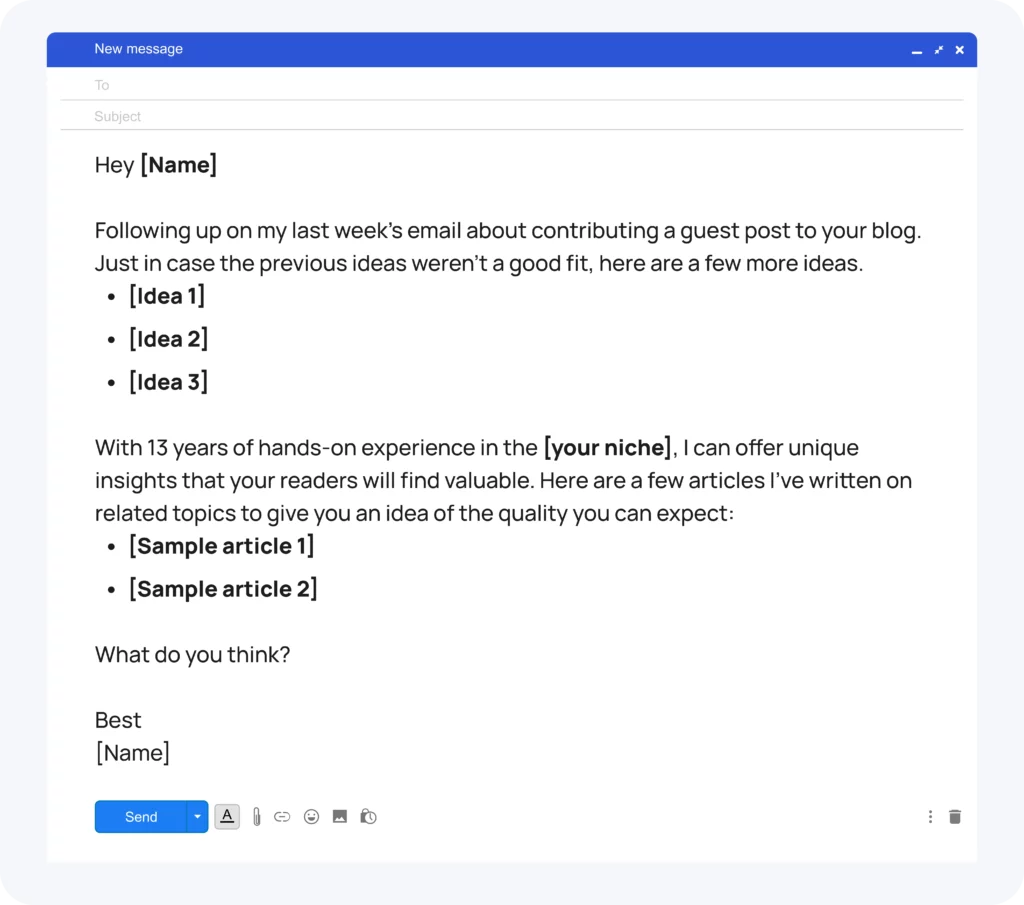 example of a follow-up email to a guest post request