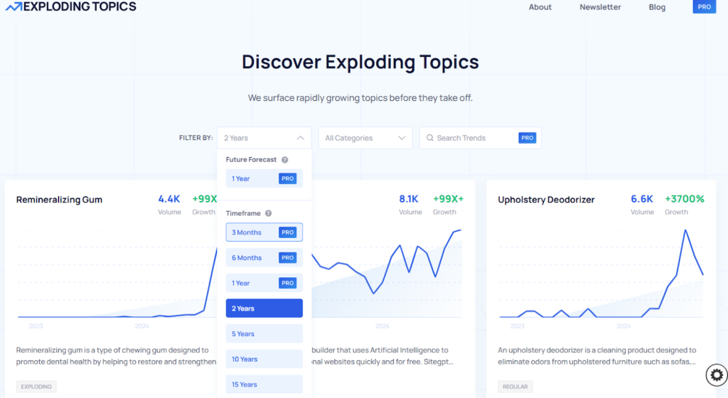 Filter the results by time frame