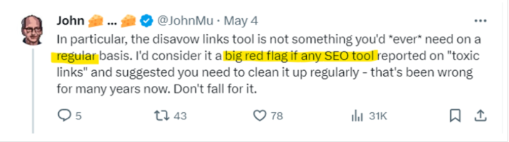 John Mu about disavow backlinks