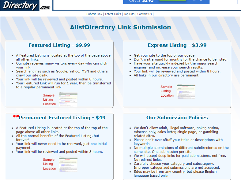 paid link submission on directory