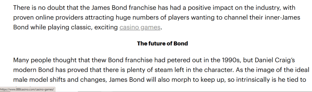 example of casino backlinks an article about James Bond