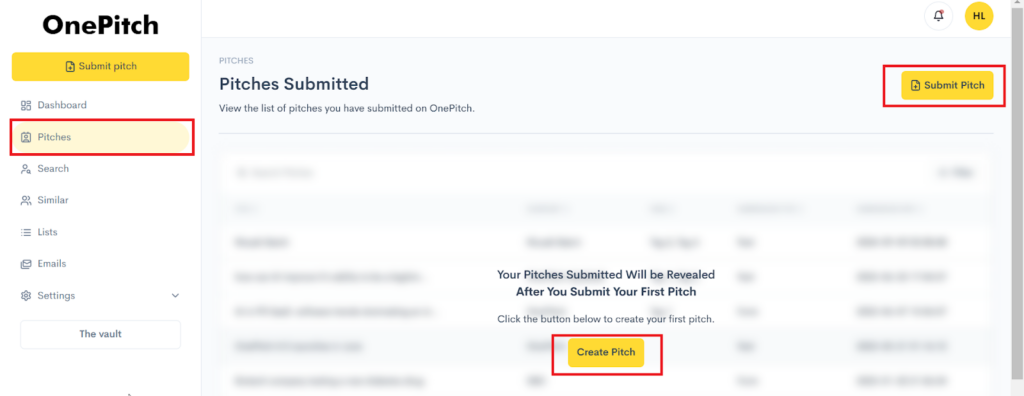 head over to the "Pitches" tab and create a new one