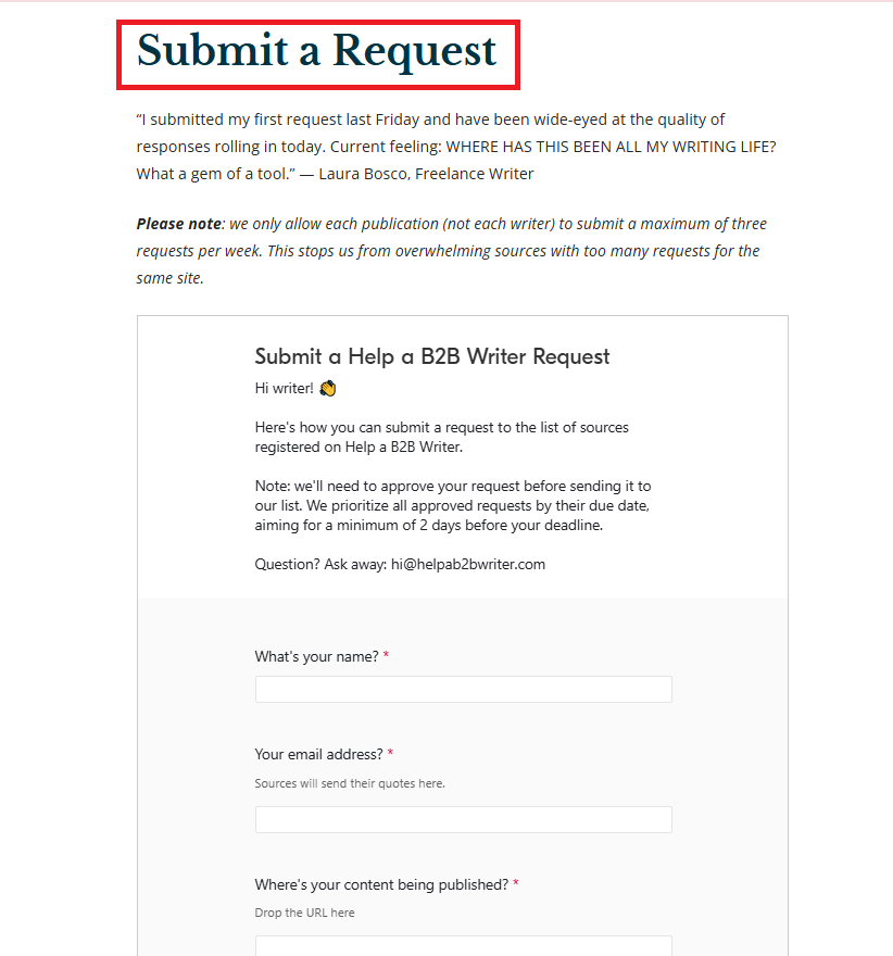 you’ll find a standard form to fill out with your request summary