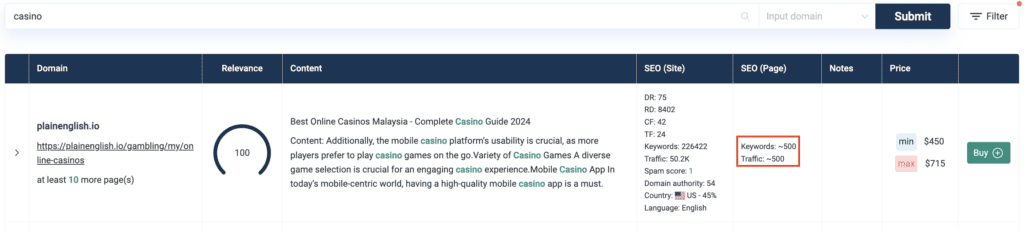 Example of casino backlinks from INSERT.LINK
