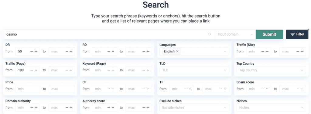 Filters avaliable on INSERT.LINK