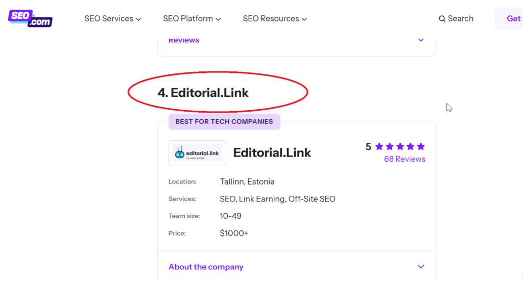 listicle on seo.com with our link building agency