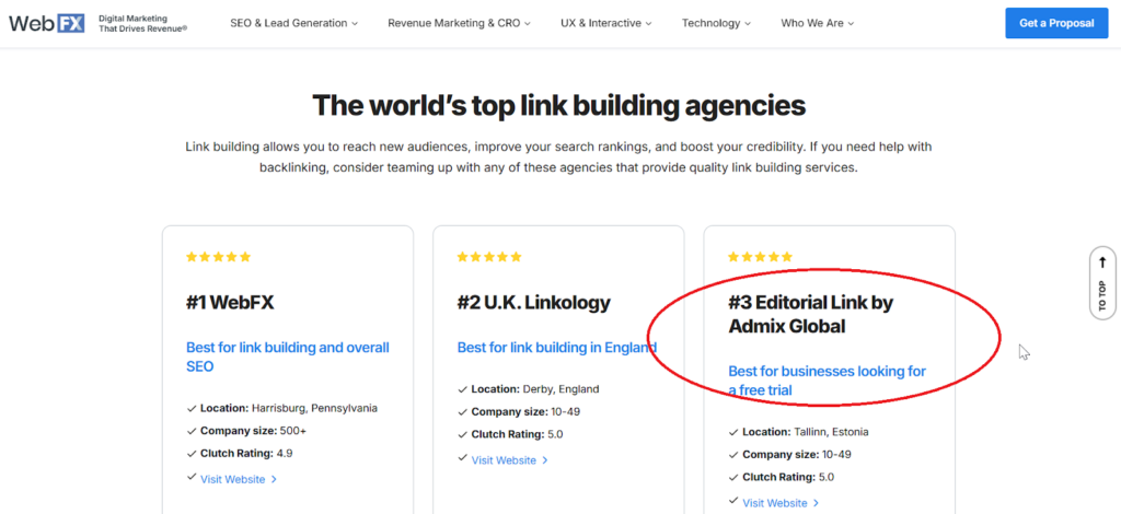 Top link building Agencies Listicle