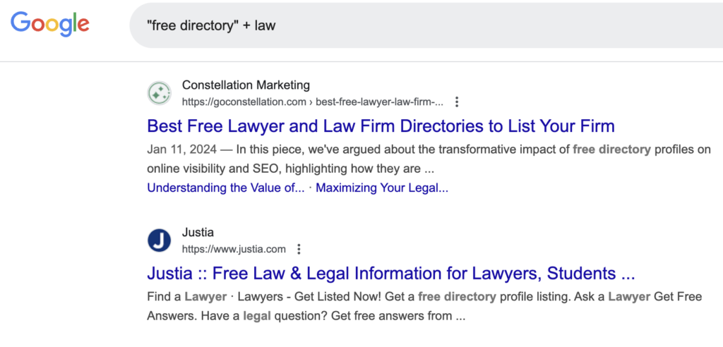 free directory law using search operator