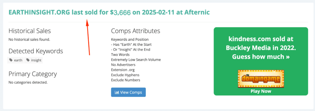 Or look up it's sales history on NameBio.