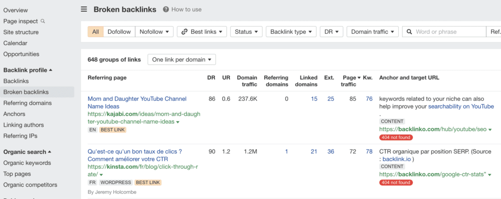 Find broken links pointing to your website