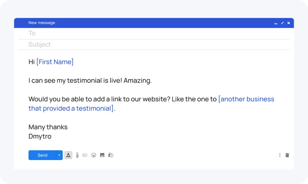 follow up for your testimonial to get backlink
