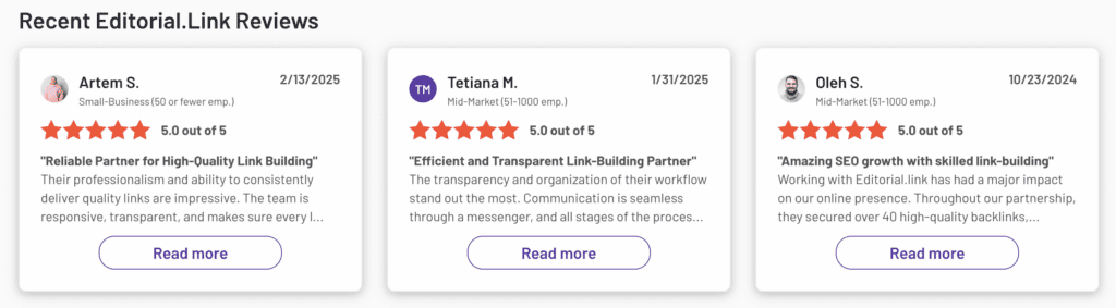 Testimonial link building review on G2
