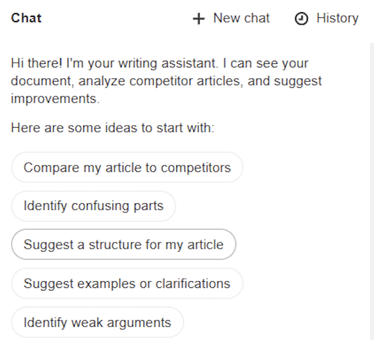 There's also a chat functionality that allows you to prompt the AI bot to refine your content