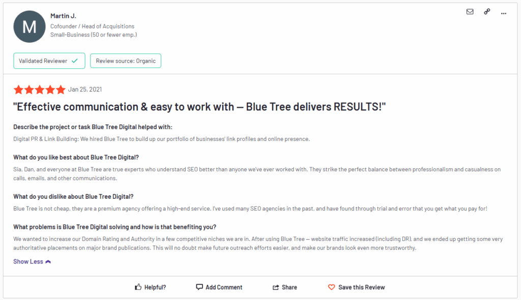 Blue Tree Digital reviews on G2