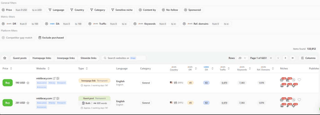 MeUp backlinks filters to search