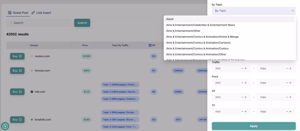 NLP based search for guest posts