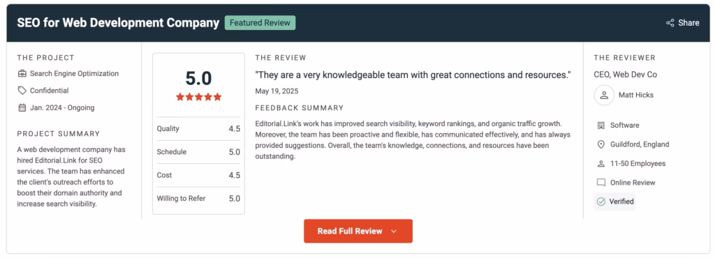 Editorial.Link reviews on Clutch 5.0