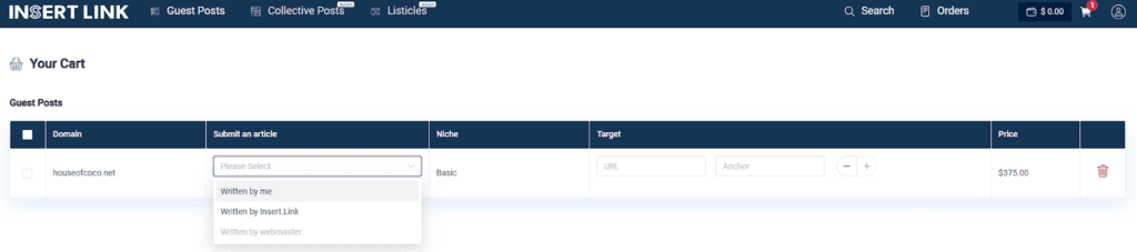 INSERT.LINK offers content creation for guest posts