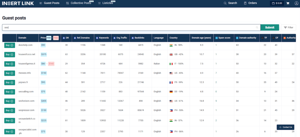The database is searchable by keyword, allowing you to easily find websites in your niche.