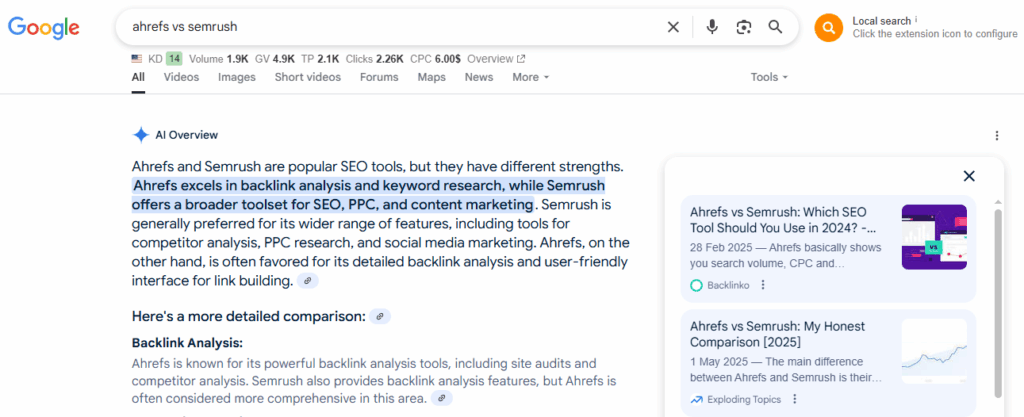 The Backlinko piece also features in the AI Overview