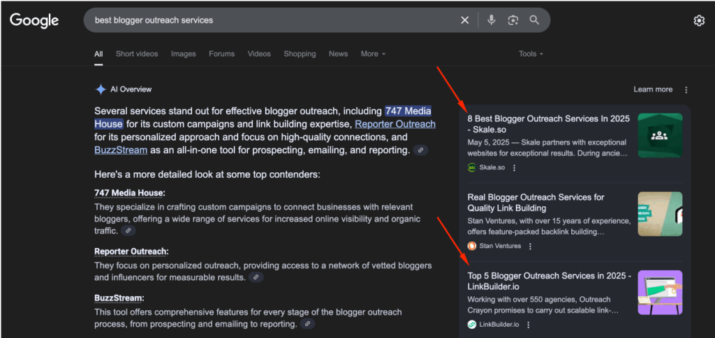 you can see that this AI overview is based on two listicles