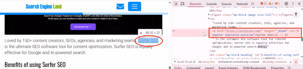 example of rel=sponsored link