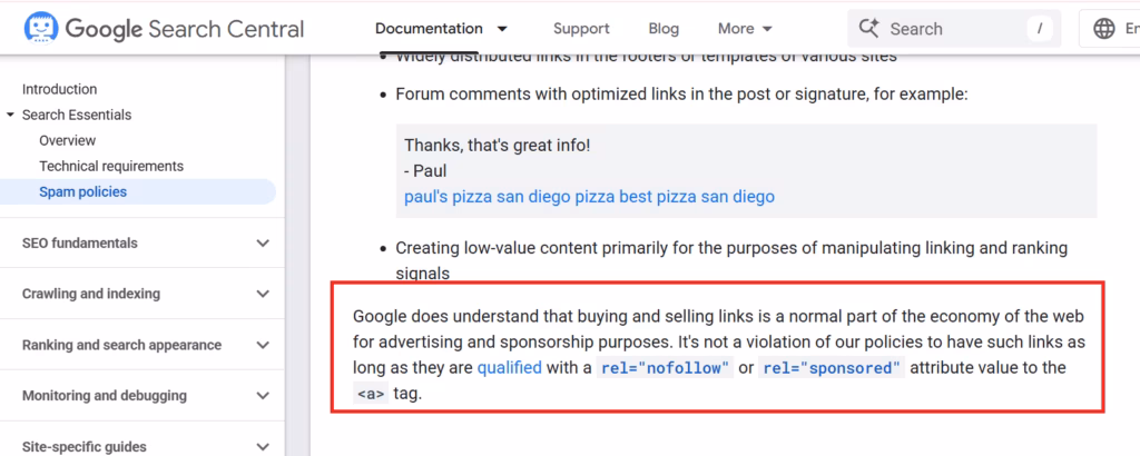 Google about sponsored links