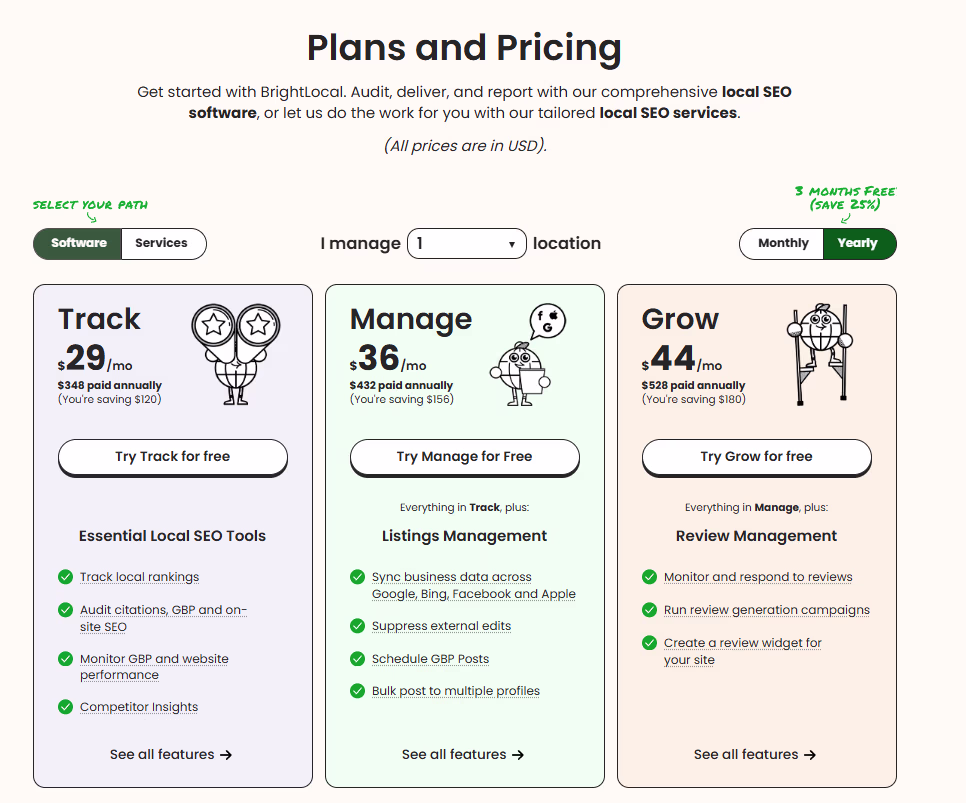 BrightLocal pricing
